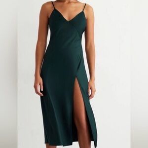 Dynamite Women's Emerald Green Slip Midi Dress with Side Slit